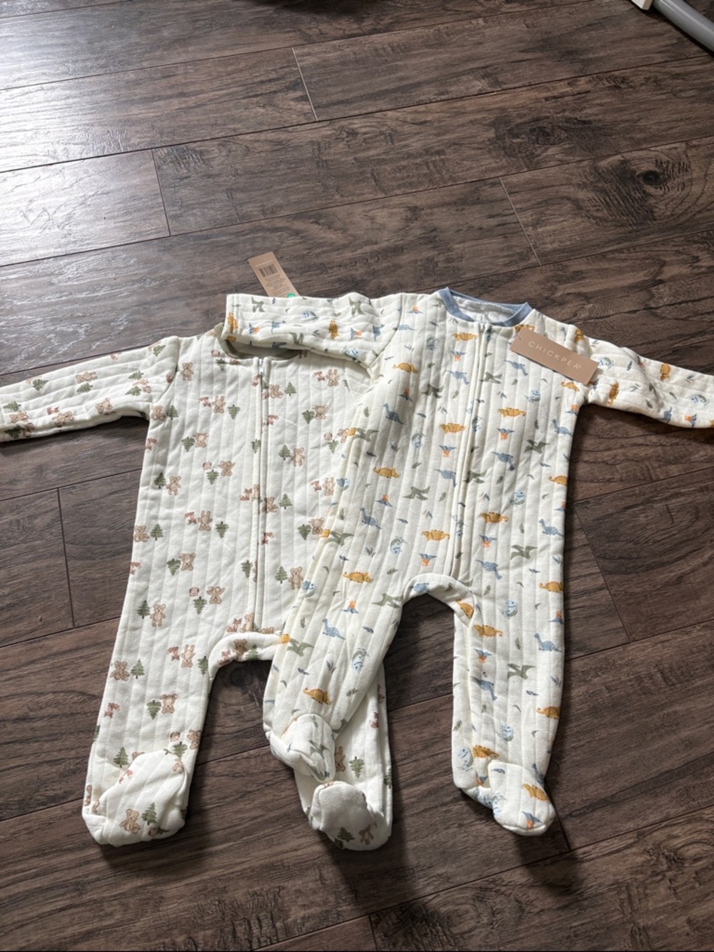 Cream Quilted Footed Baby One-Piece with Animal & Dino Print